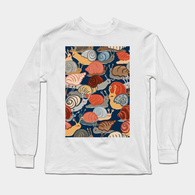 Snail Trail - repeat pattern of funny snails on blue Long Sleeve T-Shirt by NattyDesigns